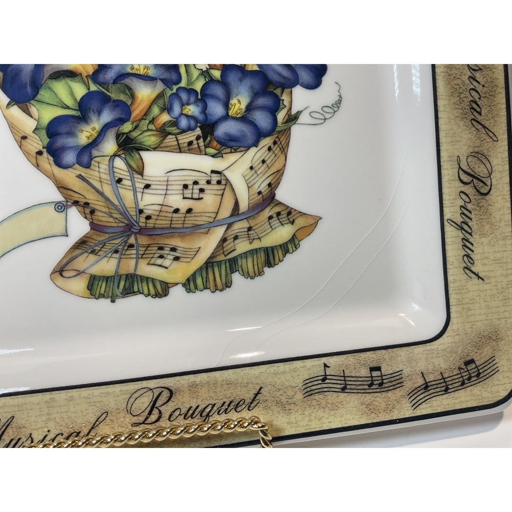 Musical Bouquet Square Plate Blue Flowers Sheet Music Made‎ in Italy Decorative - Picture 4 of 8
